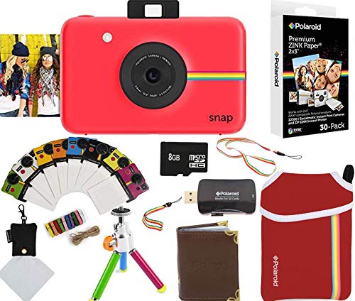 Polaroid Snap Instant Camera (Red)   2x3 Zink Paper (30 Pack)   Neoprene Pouch   Photo Frames   Photo Album   8GB Memory Card   Accessory Bundle