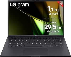 LG Gram 14ZD90S-G.AX75B - Ordenador Portátil, Intel Core Ultra 7, FreeOS, 16 GB RAM, 512 GB SSD, 1,1 Kg, 29,5 h de Autonomía, Negro