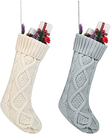 Toes Home Christmas Stockings Burgundy Red/White Set of 2 (18 inch Tall, White and Gray)