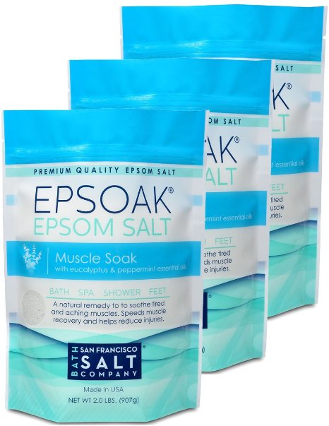 Epsoak Muscle Soak Formula 3 Pack - Relax and Soothe Body Aches and Pains with Essential Oil infused Epsom Qty 3 x 2lbs bags