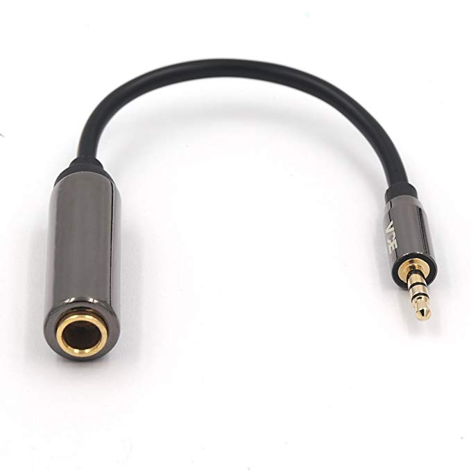 VCE Gold Plated 3.5mm Male to 6.35mm Female Audio Cable 1/4 inch to 1/8 inch Stereo Jack Adapter - 8 inch