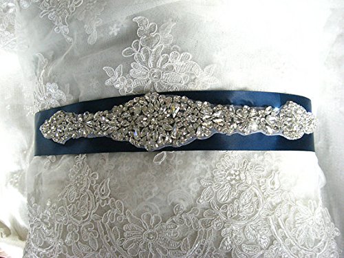 QueenDream pearl wedding sash，wedding belts and sashes- navy blue bridal sash
