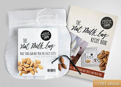 Prime Folks Co. Highest Quality Nut Milk Bag Pack with eRecipe Book ~ Organic Almond Milk Maker ~ Large/Professional Grade ~ Multipurpose Strainer