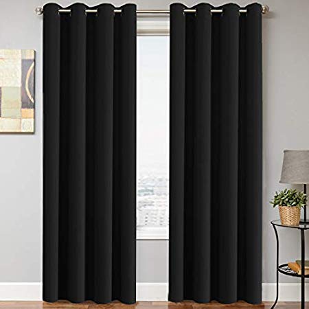 H.VERSAILTEX Blackout Thermal Insulated Light Blocking Curtains for Living Room Bedroom Window Treatment Extra Long Panels/Drapes, Grommet Top (52 Inch by 108 Inch, Black, Set of 2)