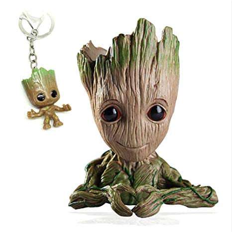 Udream Baby Groot Flowerpot, Flowerpot Cartoon Baby Action Figure Plant Flower Pot/Pen Holder with Hole for Kids (Heart shape)