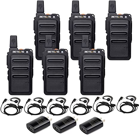 Retevis RT19 Walkie Talkie Rechargeable, 2 Way Radios Long Range, Hands-free Small Two Way Radio with Earpiece Headsets (6 Pack)