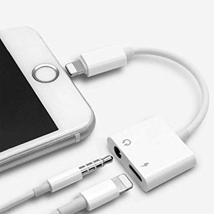 Hamdol Car Chargers for iPhone Adapter, 3.5mm Headphone Jack Adapter Charger for iPhone 7/ 7Plus/ 8/ 8Plus/ x/xr/xs max, 2 in 1 Dongle Headphone Connector Earphone AUX Audio Splitter Adapter - White