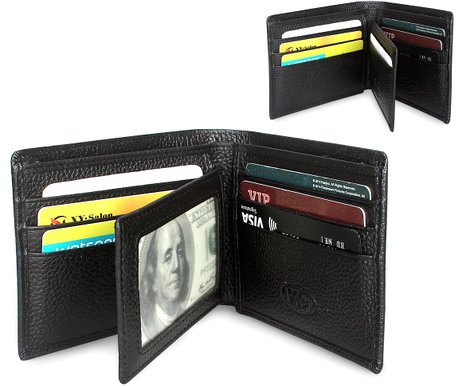 Aprince Slim RFID Genuine Leather Wallet - Bifold Removable FlipOut 2 ID Windows (Black)