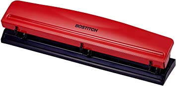 Bostitch Office 3 Hole Punch Heavy Duty Metal, 12 Sheet Capacity, Bright Red Color Professional Hole Puncher 3 Ring Holes, Home Office Supplies, Portable Desk Accessories (HP12 -Red)
