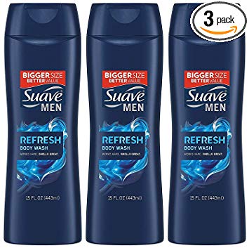 Suave Men Body Wash, Refresh, 15 Fl Ounce (Pack of 3)