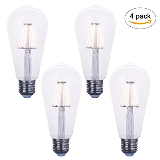 BRIGHT AND WARM LED Edison Light Bulb Clear 6 Watt (60 Watt Incandescent Equivalent) - 100% Satisfaction Guarantee E26 Medium Base Glass ST64