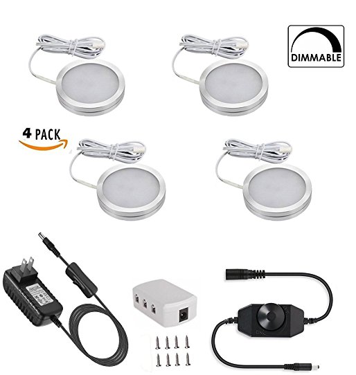 Dimmable Under Cabinet LED Lighting, 4-Pack Aluminum Puck Lights ,8W Ultra Thin kitchen counter lighting,Warm White