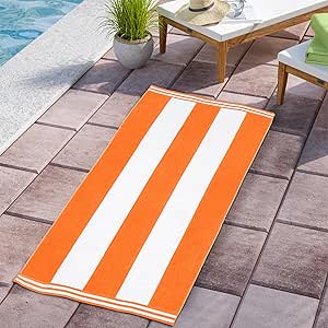 Superior Cotton Nautical Stripe Beach Towels, Colorful Towels for Adult, Kid, Pool, Swimming, Sand, Travel, Large Oversized, Absorbent, Fast Drying, Bath Basics, Cabana Collection, 1 Piece, Orange