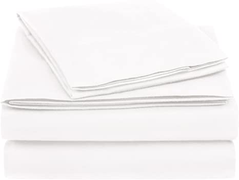 AmazonBasics Essential Cotton Blend Bed Sheet Set, Twin, White