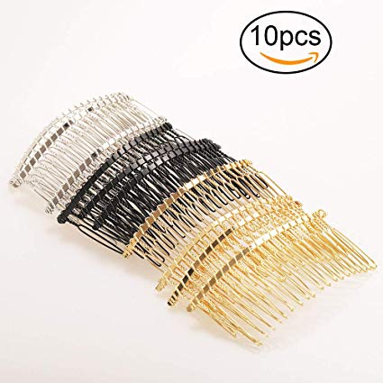 Rocutus 10 pieces 20 Teeth Fancy DIY Metal Wire Hair Clip Combs Metal Wire Hair Combs Wire Twist Bridal Wedding Veil Combs for Women (Mixed)