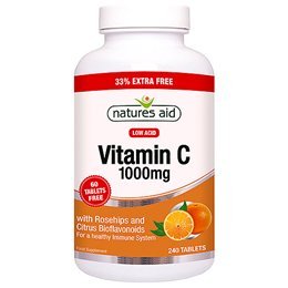 Natures Aid Low Acid Vitamin C 1000mg with Rosehips & Bioflavonoids 240 Tablets