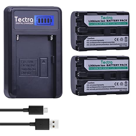 Tectra NP-FM50 NP FM50 Batteries (2Pack)   Smart LCD Display USB Charger for Sony NP-FM30 NP-FM51 NP-QM50 NP-QM51 NP-FM55H Battery and Sony M Type NP-FM50 Equivalent Camcorder/Digital Camera