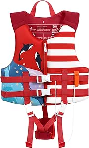 MoKo Swimming Vest for Kids 46-77 lbs, Clearance Children Swim Vests Water Activity Equipment Cute Pattern Watersports Swimming Device for Toddlers Boys Girls, L Size - Red Stripe