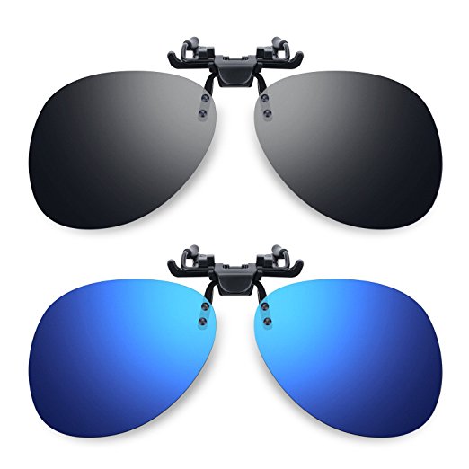 Besgoods 2Pcs Mirror Polarized Clip-on Flip up Sunglasses Sports, Blue Black