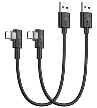 USB C Cable Short 90 Degree, SUNGUY【2Pack, 1ft】Right Angle 3A Type C to USB A Quick Charging & Data Sync Cord for MacBook Air Pro, iPad Mini Air, Samsung Galaxy S10 S8 Plus - Black