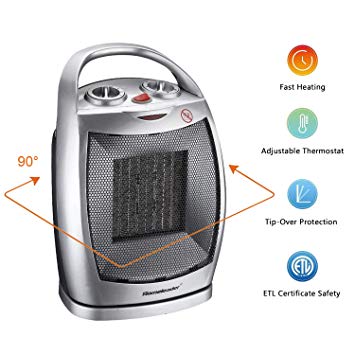 Homeleader Portable Space Heater Electric Heater with Thermostat, Ceramic Heater with Carrying Handle and Tip Over Switch for Home and Office, 750W/1500W
