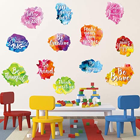 6 Pieces Colorful Inspirational Wall Decal Watercolor Inspirational Quote Wall Sticker Motivational Lettering Sticker for Home Bedroom Bathroom Kitchen Classroom Playroom Kids Decor