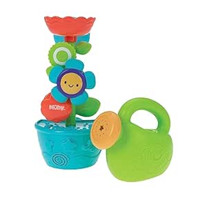 Nuby Flow N' Grow Garden Bath Toy with Flower and Watering Can - Baby Bath Toy for Boys and Girls 18  Months - Toddler Bath Suction Cup Toy Attaches to Shower Wall