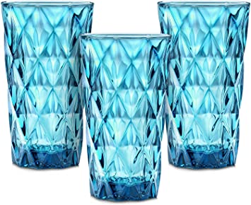 Chef's Star 13 Oz Water Glasses, Glass Cups, Heavy Base Drink Glasses, Bar Glasses, Kitchen Glasses, Elegant Highball Drinking Glasses for Water, Juice, Cocktail, Wine, and Beer, Blue, Set of 3