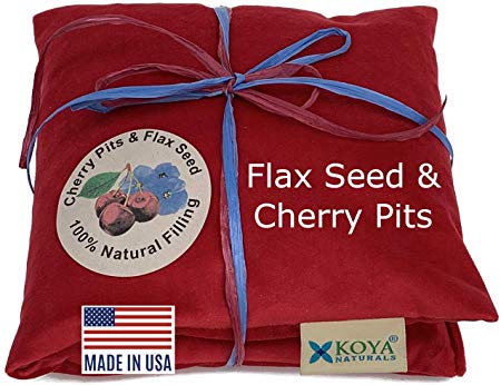 KOYA Naturals Soft Velvet Flax Seed & Cherry Pit Pillow - Heating Pad Microwavable – Moist Heat Pack Pad - for Neck, Muscle, Joint, Stomach Pain, Menstrual Cramps - Warm Compress Neck Wrap