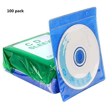 RICHEN CD/DVD/BluRay Sleeves,Double-Sided Refill Plastic Sleeve for CD and DVD Storage Binders,100 Pack (Blue)