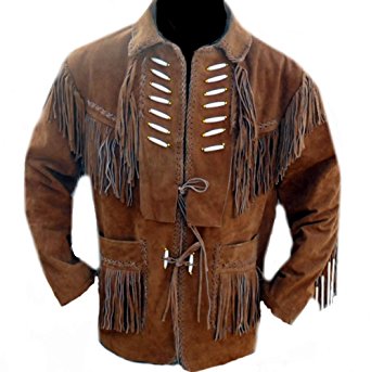 Classyak Western Leather Jacket Fringed & Bones, A Grade Suede Leather, Xs-5xl