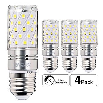 HzSane E27 LED Corn Bulbs 12W, 100W Incandescent Bulbs Equivalent, 6000K Daylight White, 1200Lm, Edison Screw LED Light Bulbs, Non-Dimmable, Cylindrical shape, 4-Pack