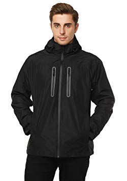 MIER Men's Rain Jackets Waterproof Outdoor Jackets with Hideaway Hood, Front-Zip