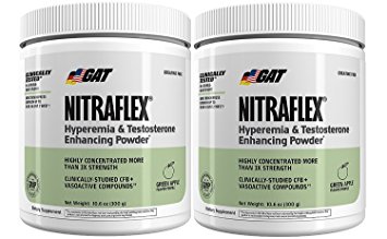 GAT Clinically Tested Nitraflex, Testosterone Enhancing Pre Workout Pack of Two 30 Servings (GreenApple 2 x 30svg)