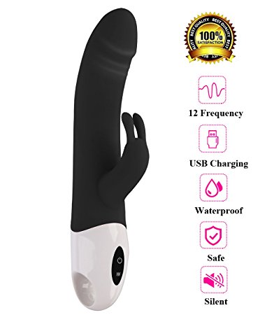 Lowestbest Rabbit Rechargeable,12 Frequency Vibrator, Luxury G-spot & Clitoral Vibrator (Black)