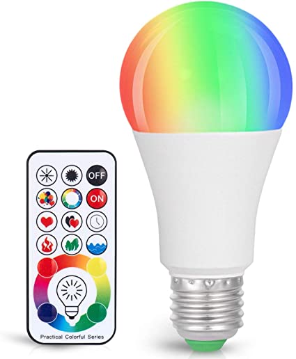 Sunnest 120 Colors LED Light Bulb, Dimmable E26 LED Light Bulb, 10W RGBW Color Changing Light Bulb with Remote Control, Decorative Lights, Mood Light Bulb, Great for Home Decor, Stage, Party and More