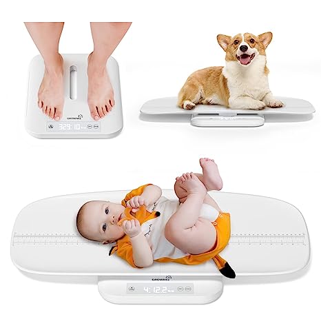 GROWNSY Baby Scale, Multifunctional Baby Weight Scale, Pet Scale for Puppy, Cat, Adult Scale Up to 330lbs, Accurate Digital Scale with Hold Function, 27-inch Height Measurement, 5 Units, LCD Screen