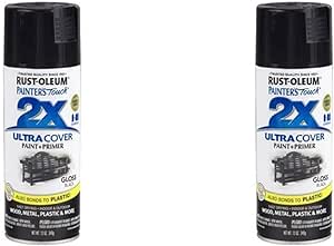 Rust-Oleum 249122 Painter's Touch 2X Ultra Cover Spray Paint, 12 oz, Gloss Black (Pack of 2)