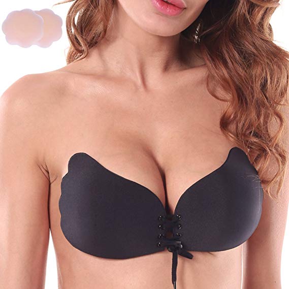 Niidor Adhesive Bra Strapless Sticky Backless Push UP Bra With 2PCS Nipple Covers