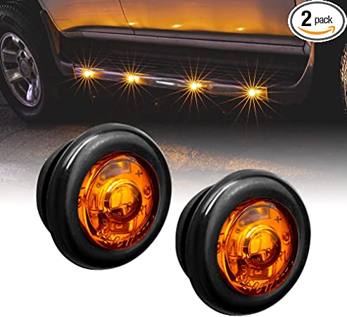 2pc 3/4" Round Amber Trailer LED Marker Light [DOT FMVSS 108] [SAE P2PC] [Semi-Spherical Output] [IP67 Waterproof] [Bullet Style] Round Clearance Marker Lights for Trailer Truck