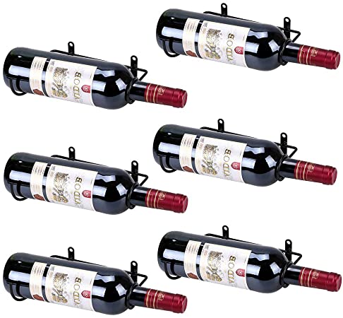 Hipiwe Set of 6 Wall Mounted Wine Rack Holders - Metal Wine Bottle display Holder with Hardware, Wall Hanging Red Wine Bottle Organizer Racks for Storage Beverages/Liquor Bottle