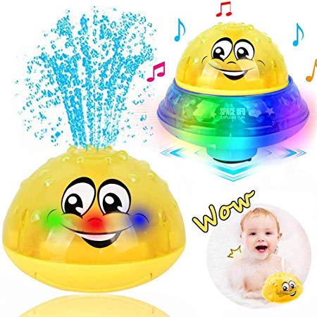 ZHENDUO Bath Toys, 2 in 1 Induction Spray Water Toy & Space UFO Car Toys with LED Light Musical Fountain Toy Automatic Induction Sprinkler Bath Toy Bathtub Toys for Toddlers