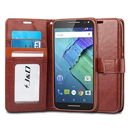 Moto X Pure Edition Case, J&D [Wallet Stand] Moto X Pure Edition Wallet Case (Moto X Style Wallet Case) Heavy Duty Protective Shock Resistant Wallet Case for Moto X Pure Edition (Brown)