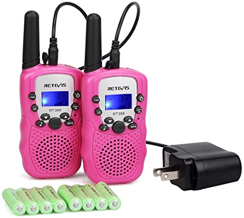 Retevis RT-388 Kids Walkie Talkies,Long Range Rechargeable Two Way Radio,Toys Age 4-12 to Outdoor Camping,Hiking,Adventure Games(Pink,1 Pair)