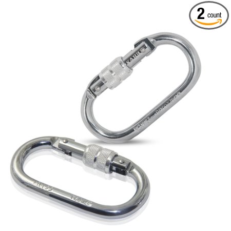 KABB Climbing Carabiner, 25 Kn≈5600 lb, 2 PCS O-Shaped Super Strength Steel Screw Locking Carabiners for Rock Climbing, Hiking, Yoga, Hammock (Silver)