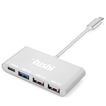 Tushi High Speed 4 Port USB-C Hub with Type C, USB 3.0, USB 2.0 Ports for New MacBook 2015/2016, ChromeBook Pixel, Nokia N1, Nexus 6/6p & other devices, Multiport Charging & Connecting Adapter-Silver