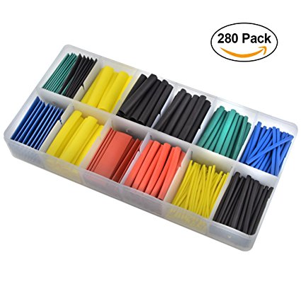 Chekue Heat Shrink Tubing Assortment - 2:1 Colored Heat Shrink Tube Sleeving Wrap Cable Wire Repair Kit - 8 Sizes 5 Colors (280 Pcs)