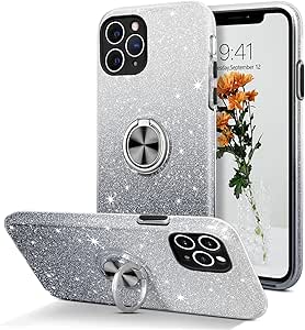 BENTOBEN iPhone 11 Pro Case, Slim Fit Glitter Sparkly Shockproof Case with 360° Ring Holder Kickstand Magnetic Car Mount Supported Protective Girls Women Cover for iPhone 11 Pro 5.8" (2019), Black