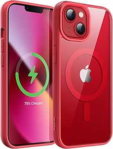 JETech Magnetic Case for iPhone 13 6.1-Inch Compatible with MagSafe, Shockproof Phone Bumper Cover, Solid Color Matte TPU Frame, Anti-Scratch Clear Back (Red)