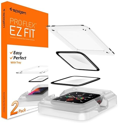 SPIGEN ProFlex EZ Fit Screen Protector Designed for Apple Watch Series SE2/6/SE/5/4 (44mm) [2-Pack] - Black